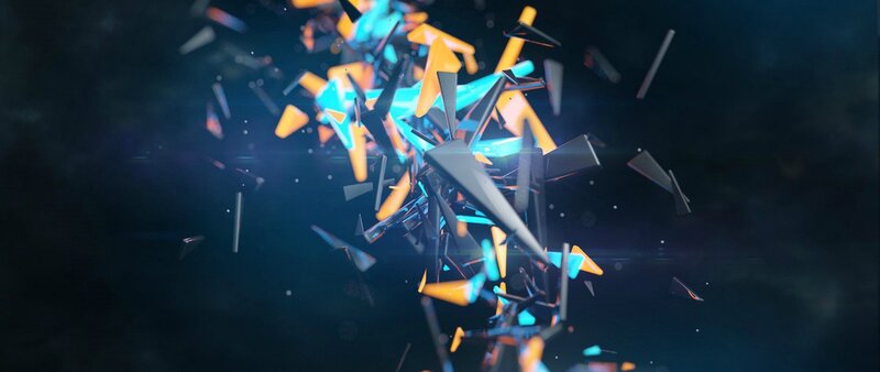 Shattered Geometric Fragments — Blue, Dynamic, 3d Render, Light Streaks
