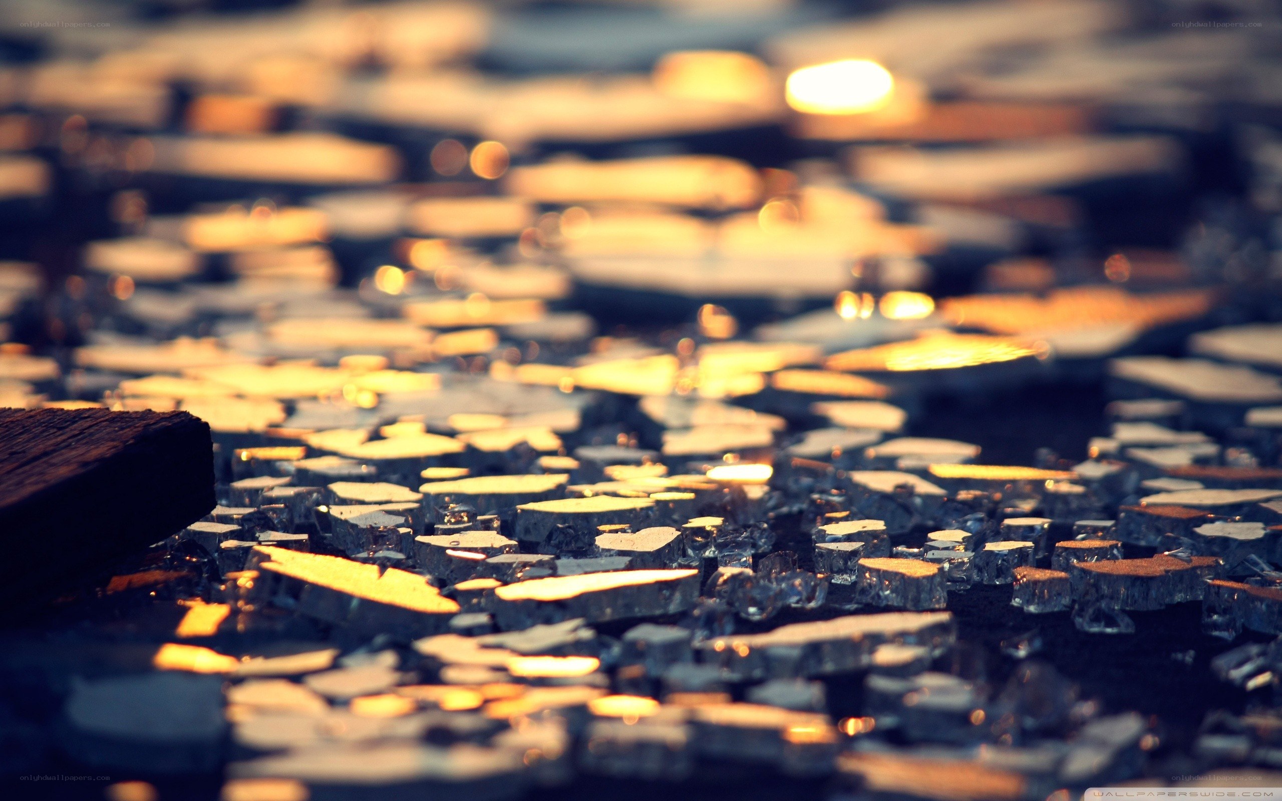 shattered glass at sunset