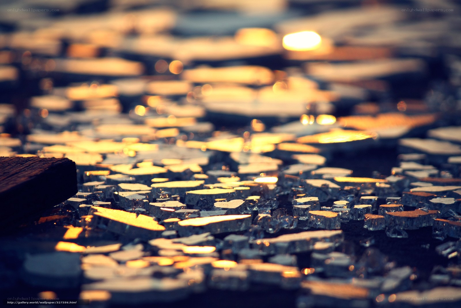 Shattered glass at sunset