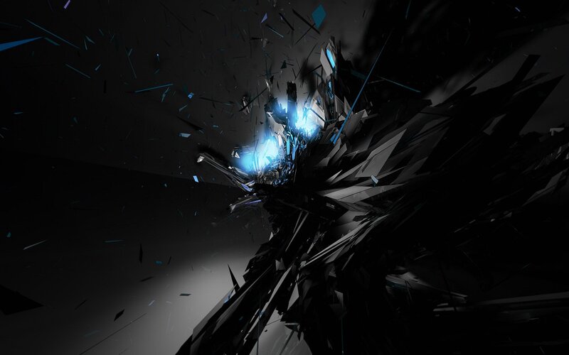 Shattered Glass Explosion — Black, Dramatic, Digital Art, Blue Light