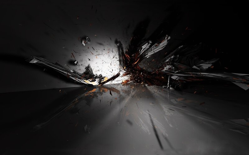 Shattered Glass Explosion — Black, Dramatic, Digital Art, Debris, Light
