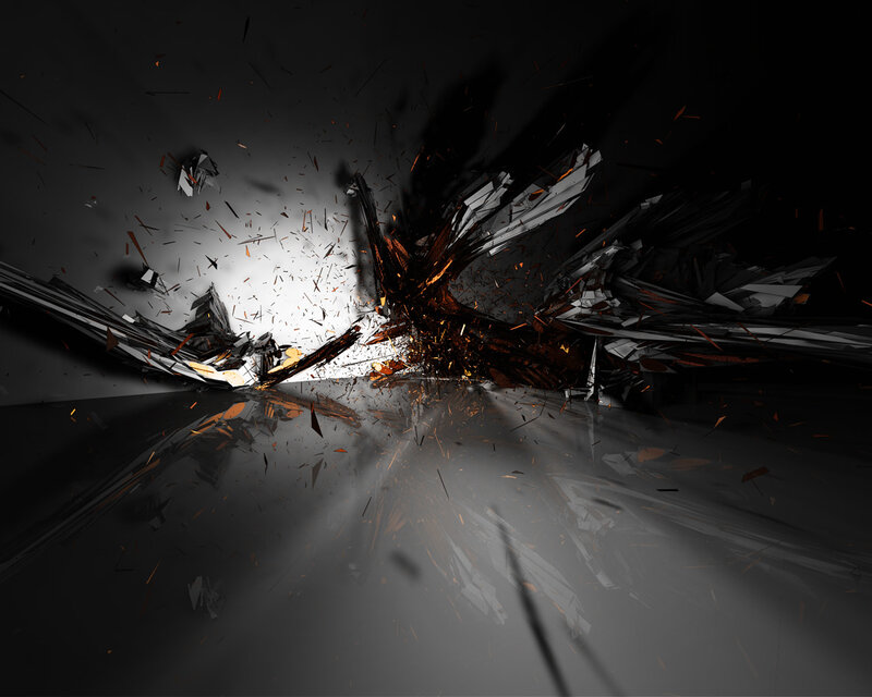 Shattered Glass Explosion — Black, Dramatic, Digital Art, Debris, Sparks, Reflection