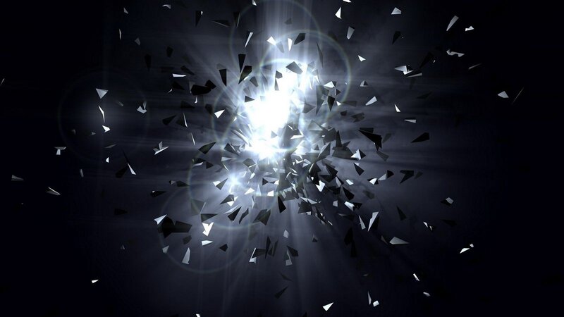 Shattered Glass Explosion — Black, Dramatic, Digital Art, Light Burst, Debris