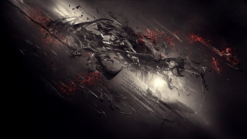 Shattered Glass Explosion — Black, Dramatic, Digital Art, Light, Cracks, Debris
