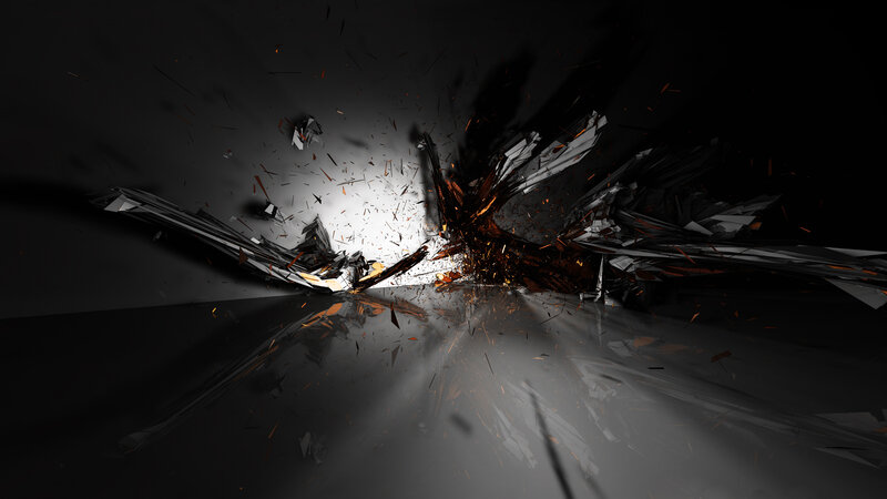 Shattered Glass Explosion — Black, Dramatic, Digital Art, Shards