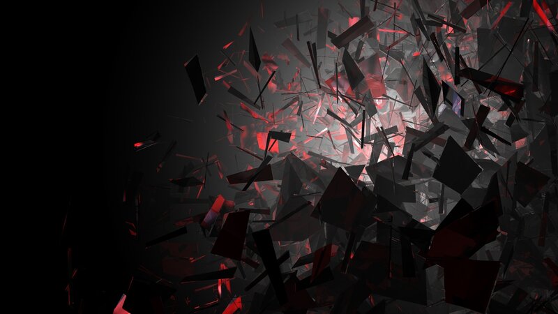 Shattered Glass Fragments — Black, Dramatic, Digital Art, Red Light