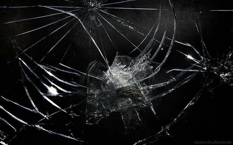 shattered glass on black background
