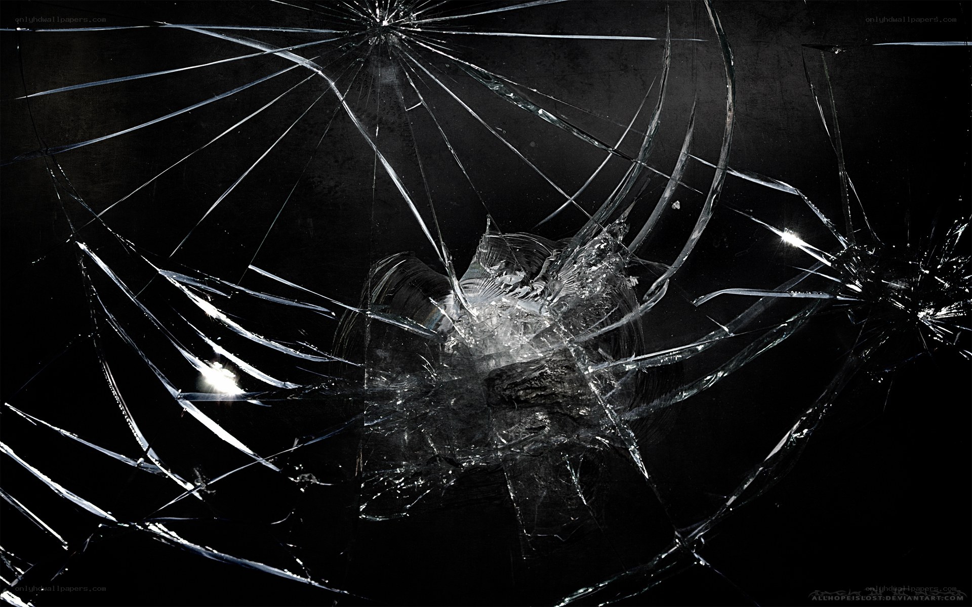 shattered glass on black background