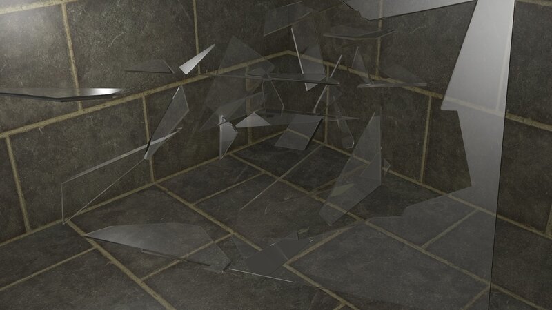 Shattered Glass on Floor — Gray