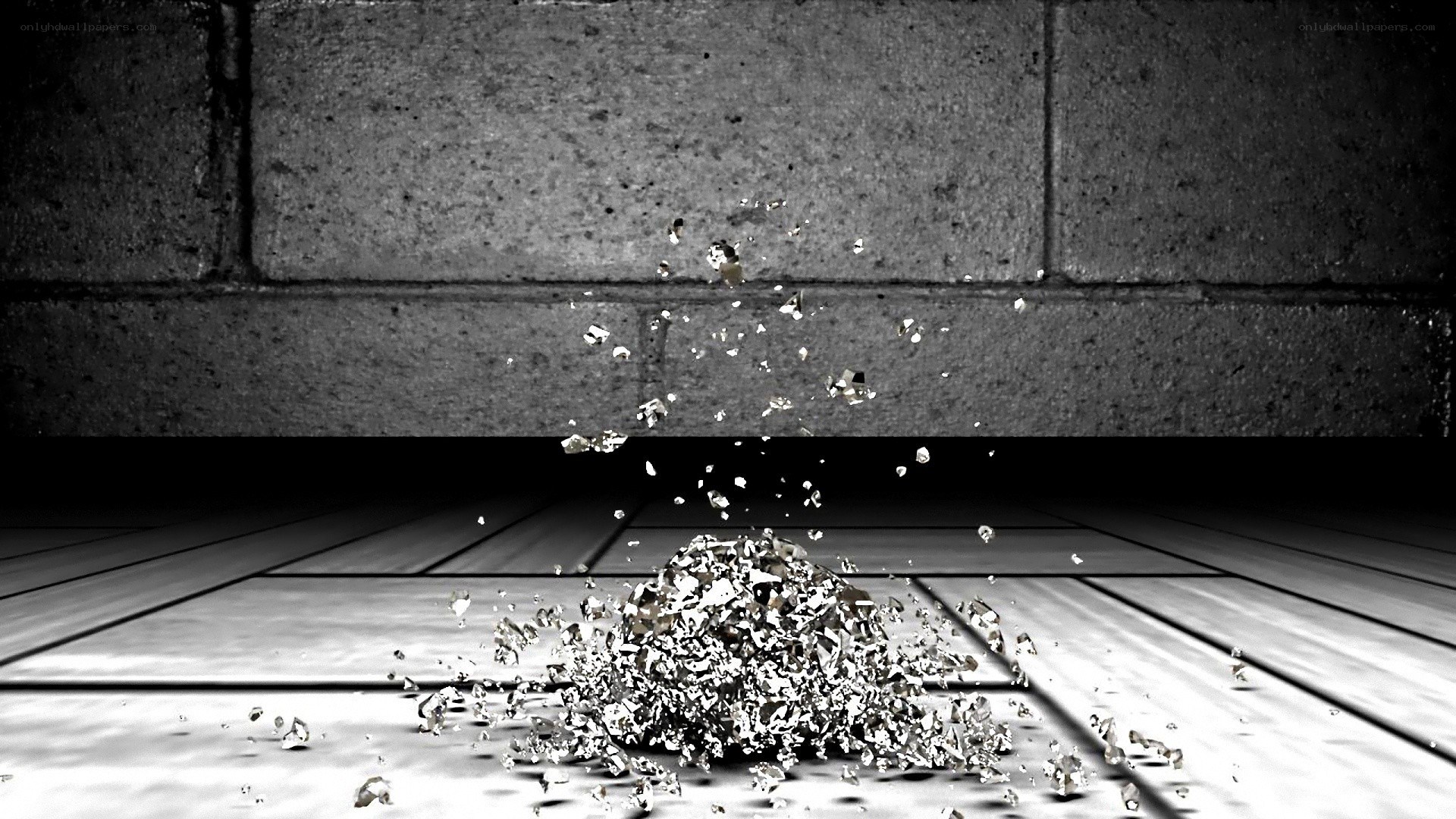 shattered glass on floor