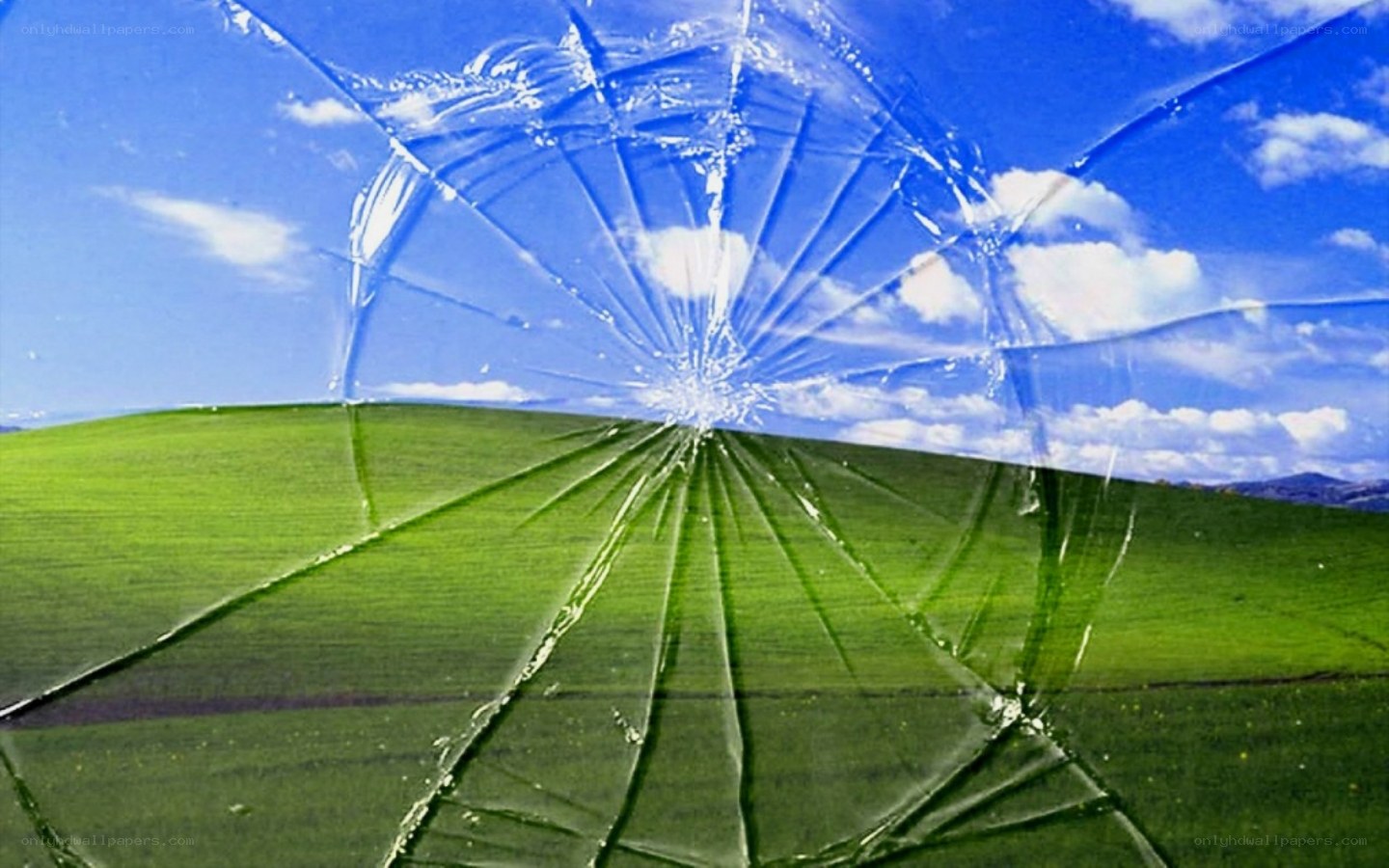 shattered glass over landscape