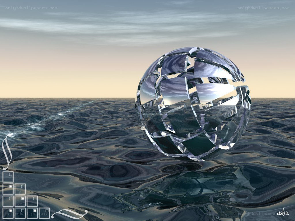 Shattered glass sphere on water
