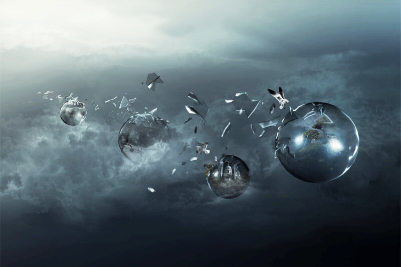 Shattered glass spheres in storm