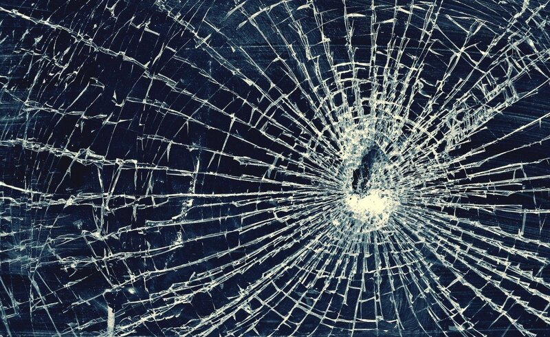 Shattered Glass Surface — Black, Dramatic, Photograph, Crack, Impact Point