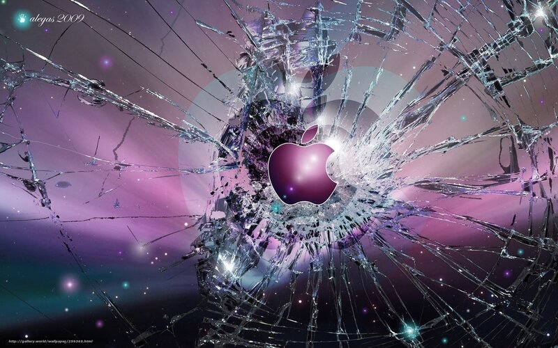 Shattered Glass with Apple Logo — Purple, Dramatic, Night, Digital Art, Broken Glass