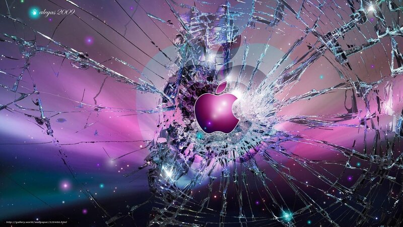 Shattered Glass with Apple Logo — Purple, Dramatic, Night, Digital Art