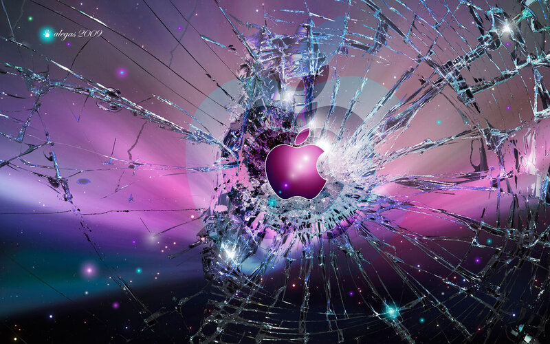 Shattered Glass with Apple Logo — Purple, Dramatic, Night