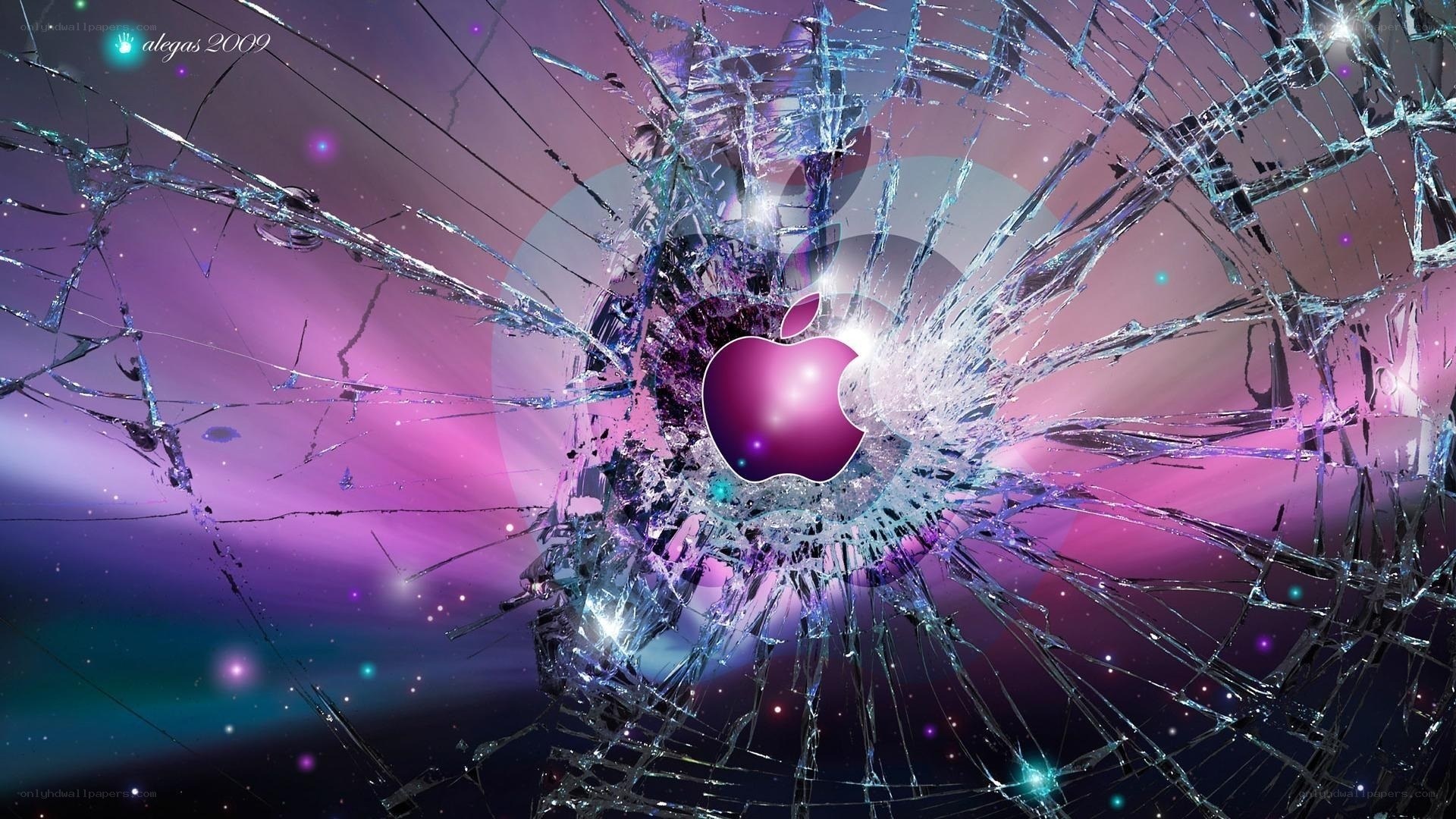 shattered glass with apple logo
