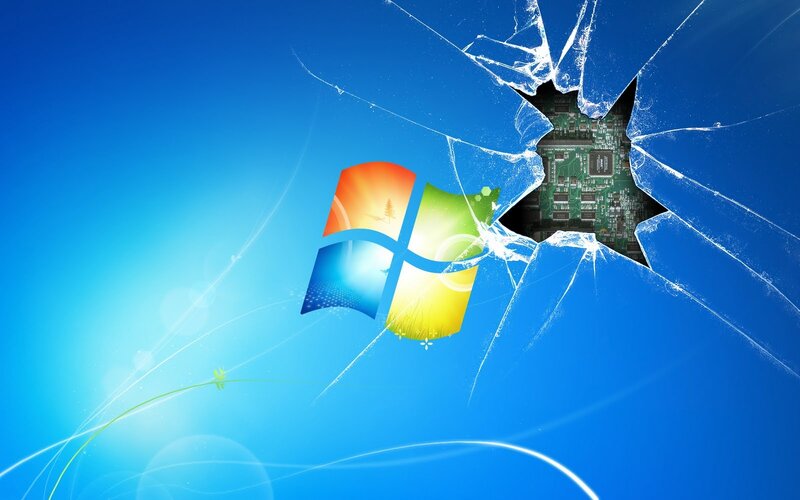 Shattered Glass with Circuit Board — Blue