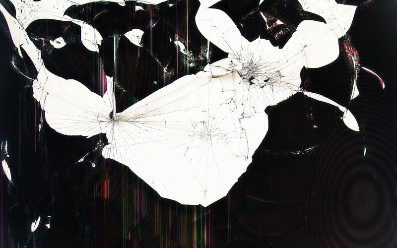 shattered glass with digital glitch