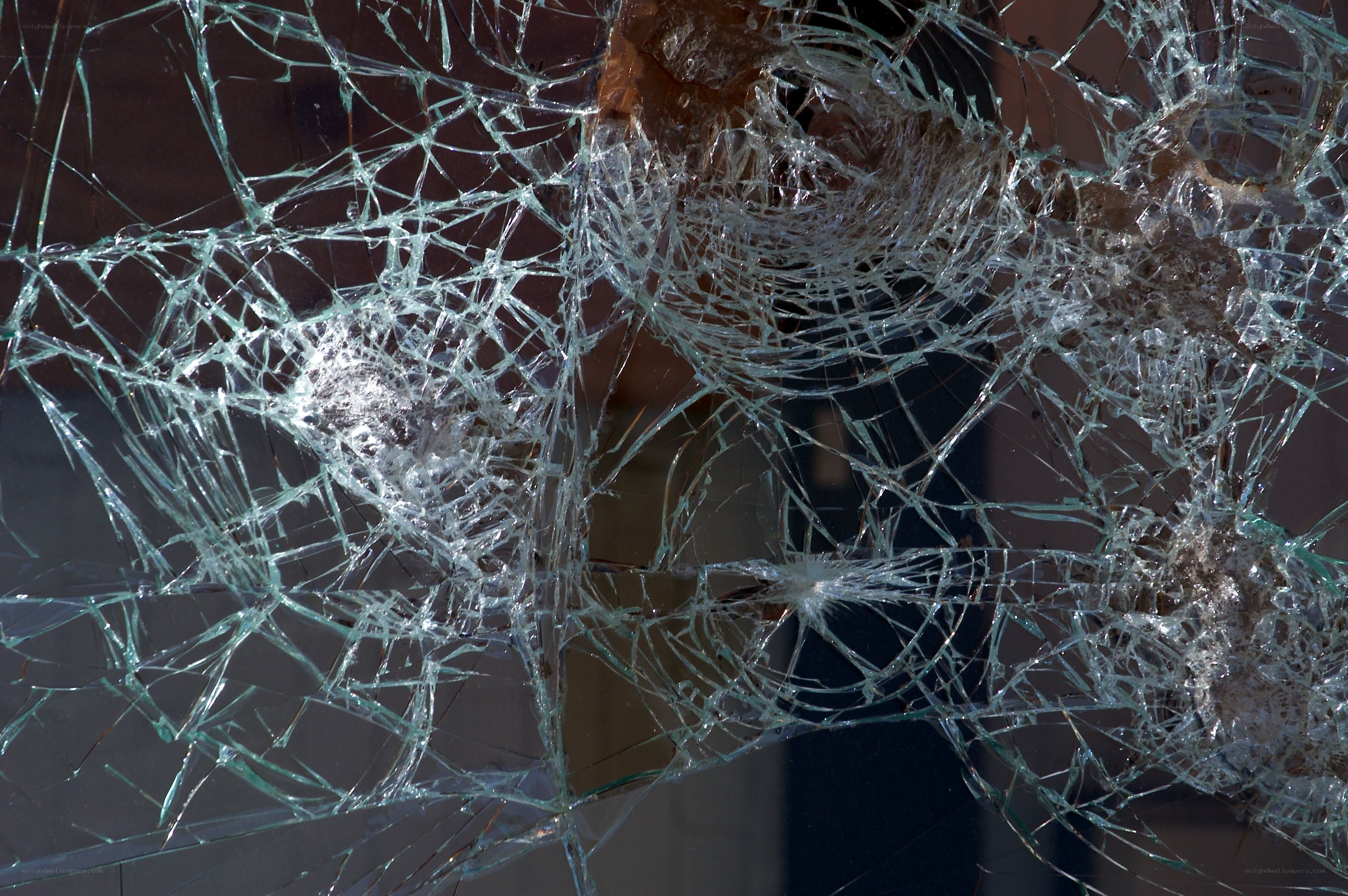 Shattered glass with impact points