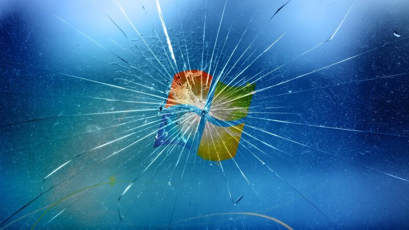 Shattered Glass with Logo — Blue, Dramatic, Digital Art, Cracks, Green