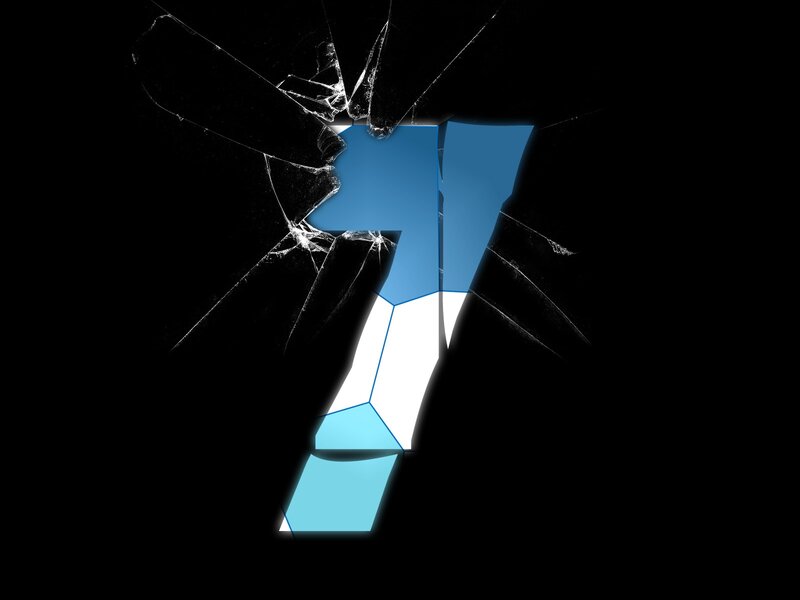 shattered glass with number seven