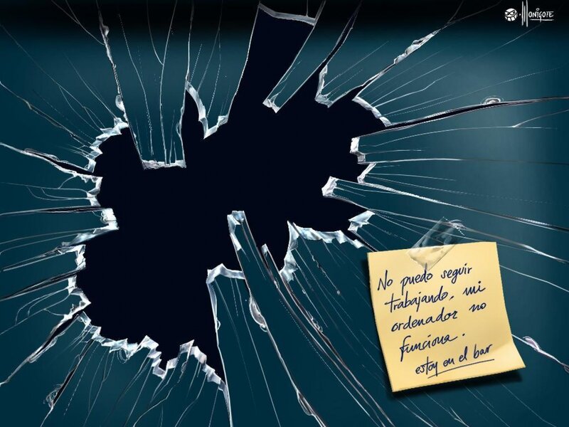 Shattered Glass with Sticky Note