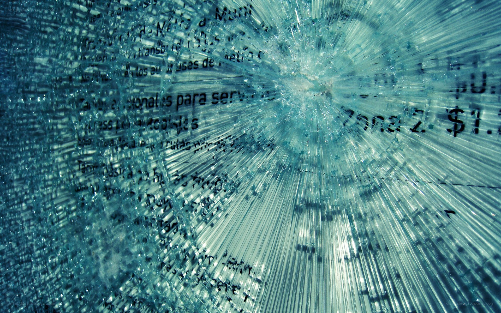 Shattered glass with text