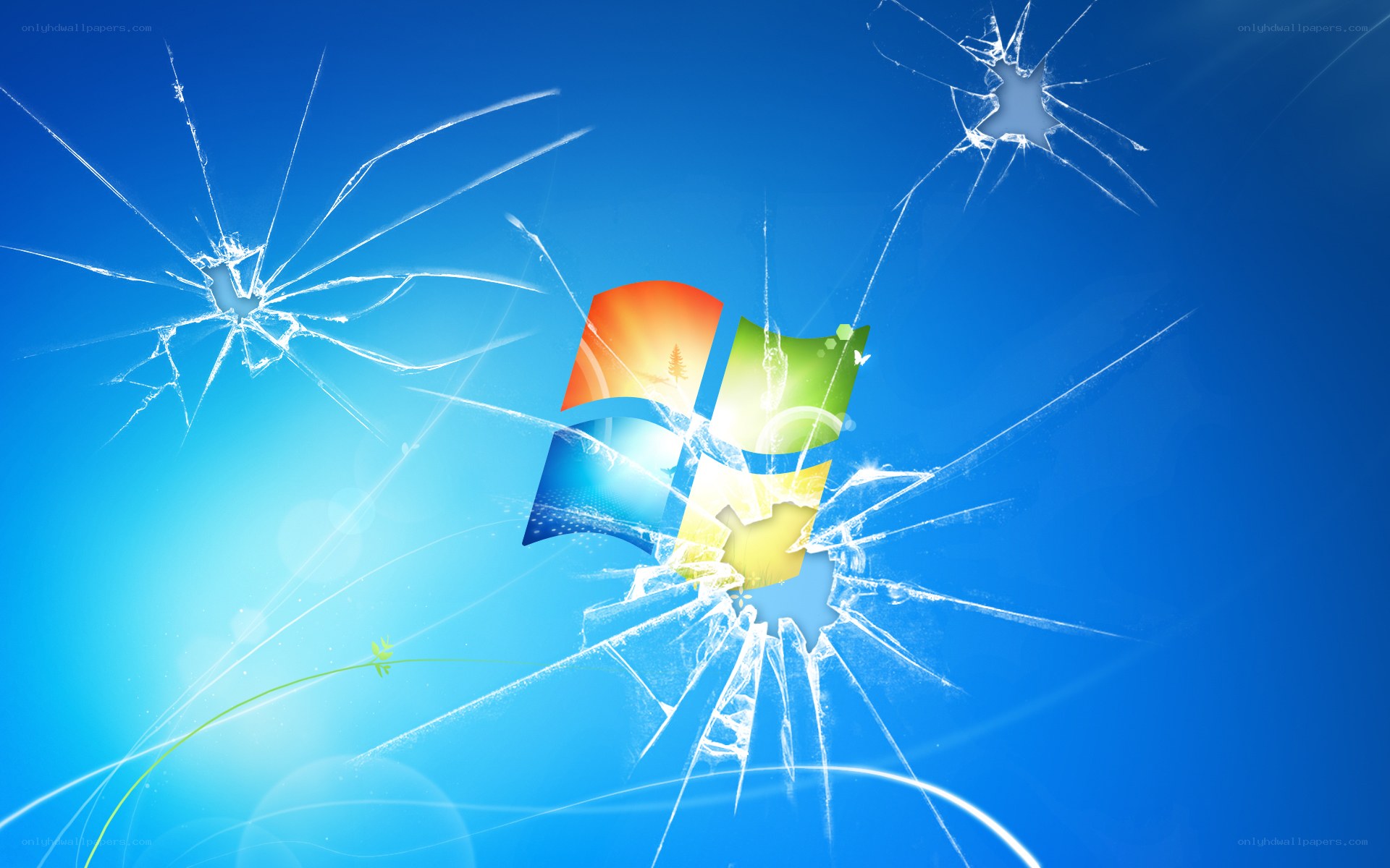 shattered glass with Windows logo