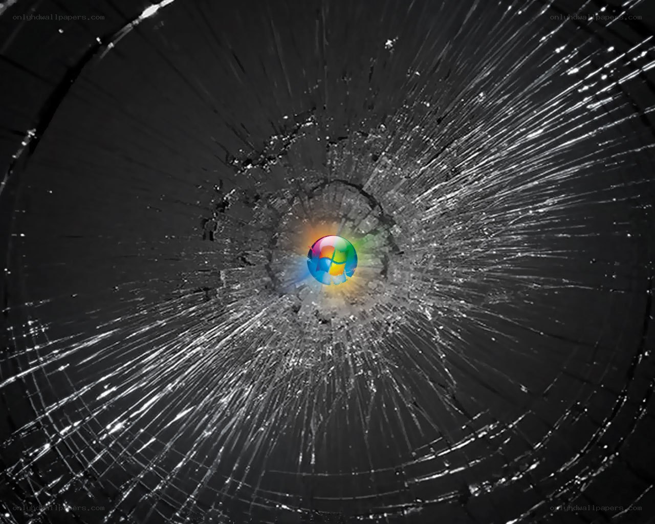 shattered glass with Windows logo