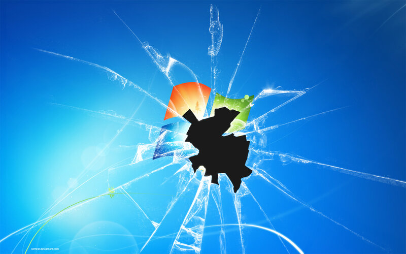 shattered glass with Windows logo