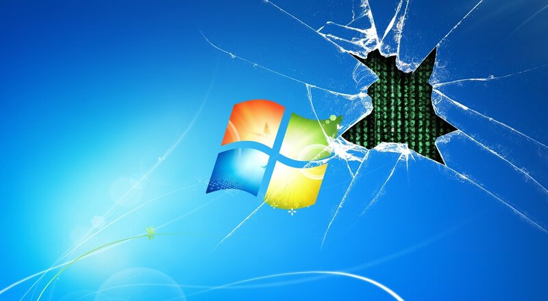 Shattered Glass with Windows Logo — Blue, Dramatic, Digital Art
