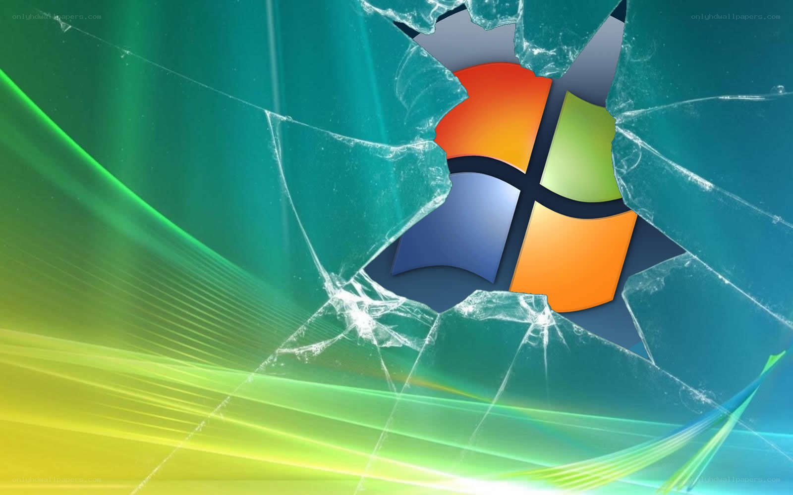 shattered glass with Windows logo
