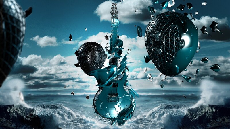 Shattered Guitar in Ocean — Blue, Dramatic