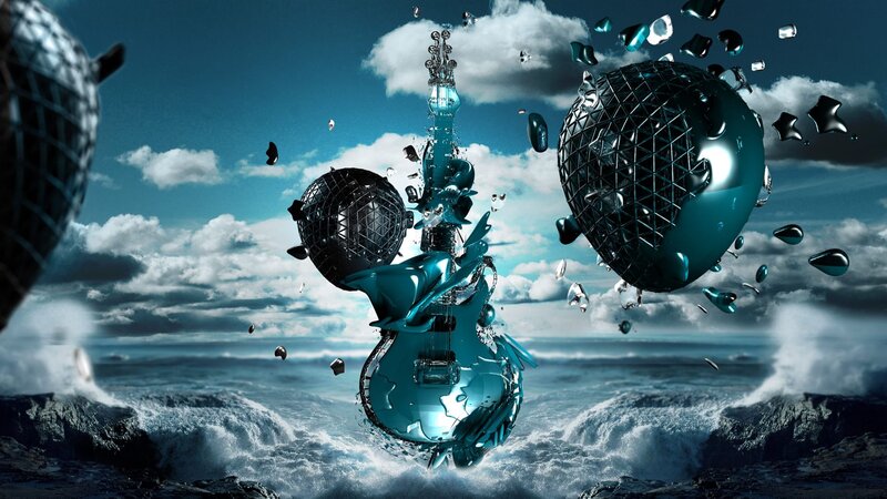 Shattered Guitar in Ocean — Blue