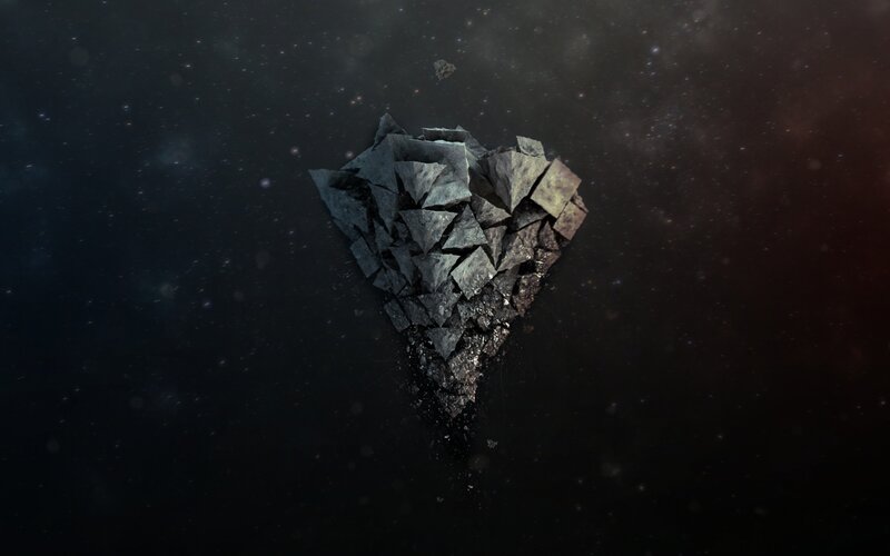 Shattered Heart in Space — Black, Dramatic, Night