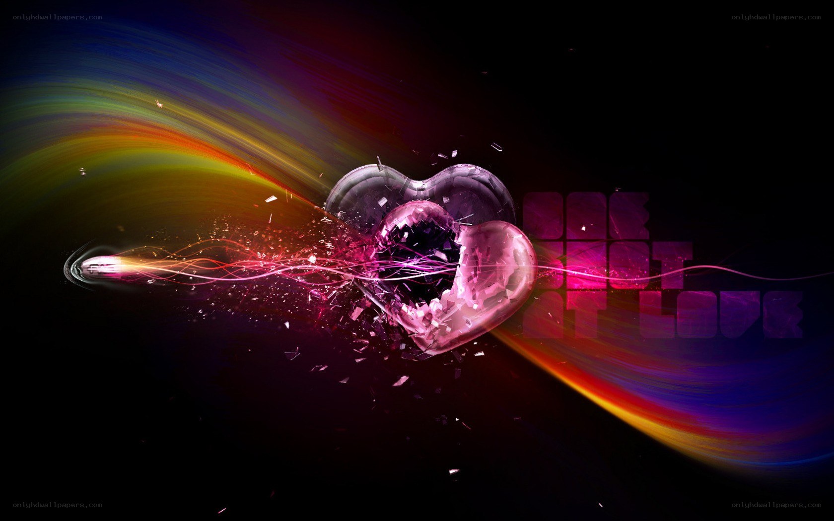 shattered heart with light streaks