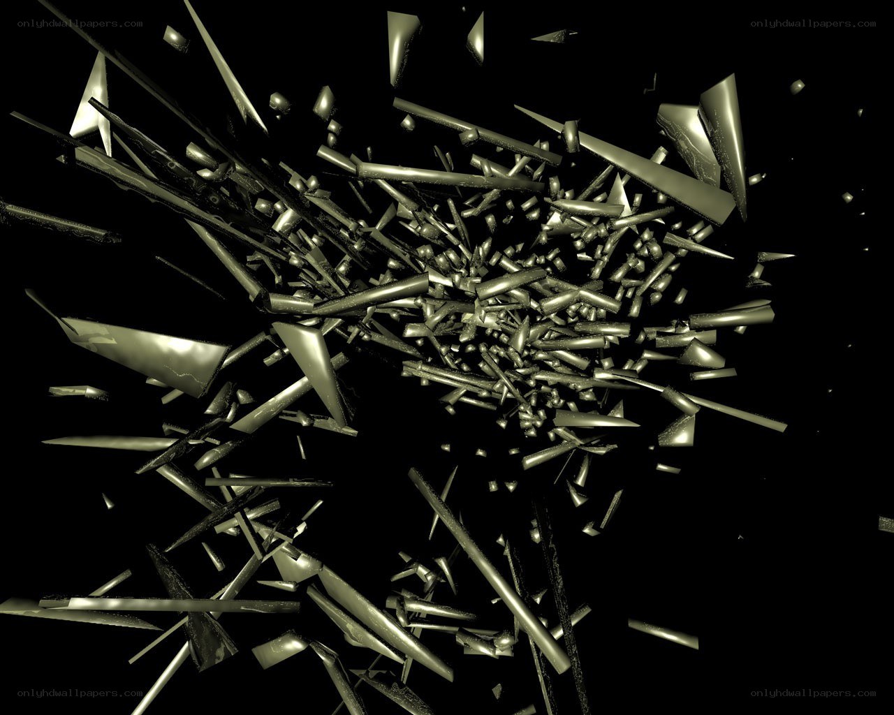 Shattered metal fragments explosion