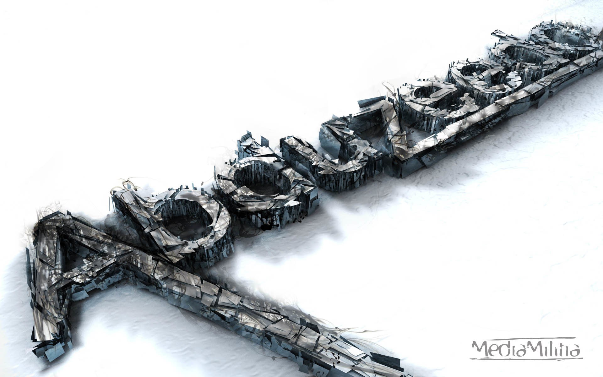 shattered metal text in snow