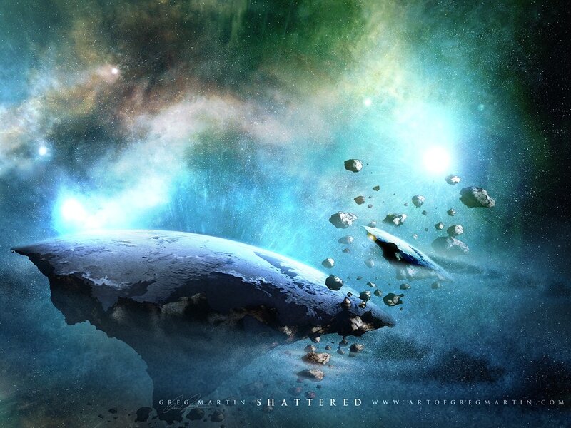 Shattered Planet Fragment — Blue, Dramatic