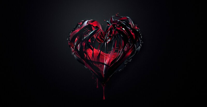 Shattered Red Heart — Dramatic, Digital Art, Dark Background