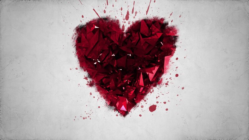 Shattered Red Heart — Dramatic, Digital Art, Splatters