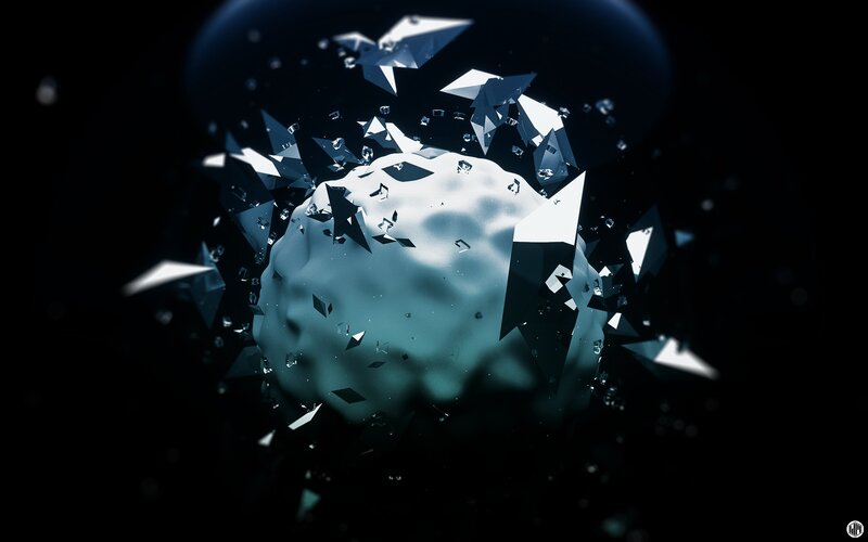 Shattered Sphere in Space — Black, Dramatic