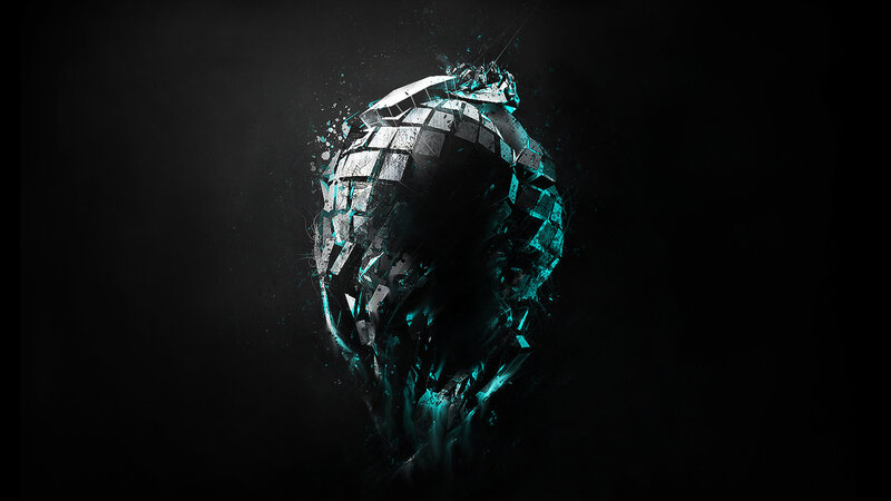 Shattered sphere with glowing fragments