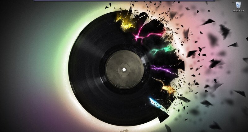 Shattered Vinyl Record — Black, Dramatic, Digital Art, Lightning, Debris