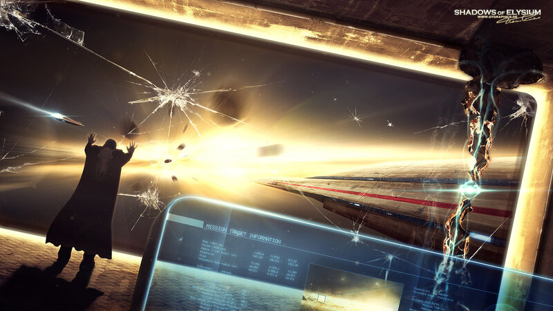 Shattered window on a spaceship