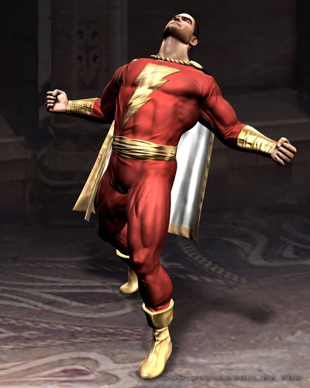 Shazam in red and gold suit