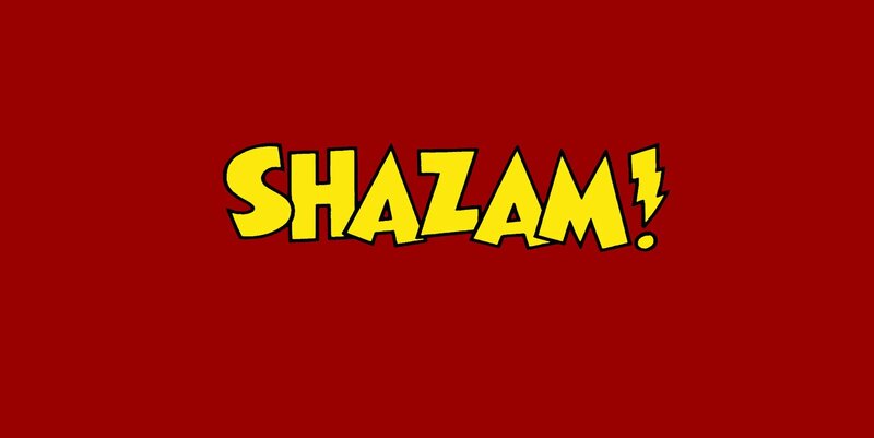 Shazam text on red background