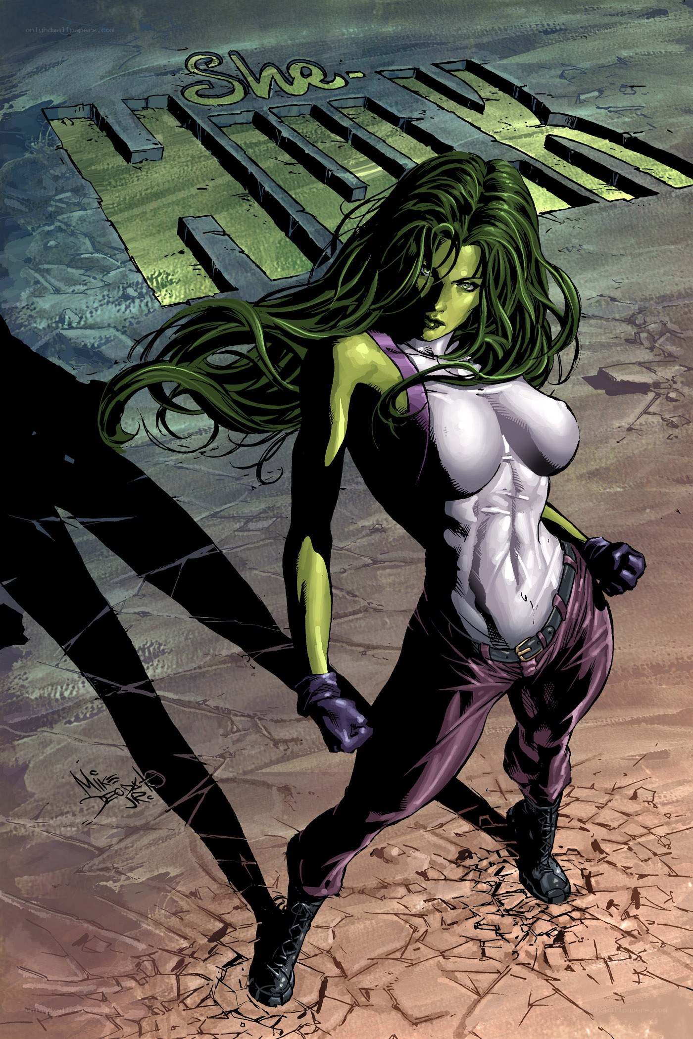 She-Hulk stands over rubble